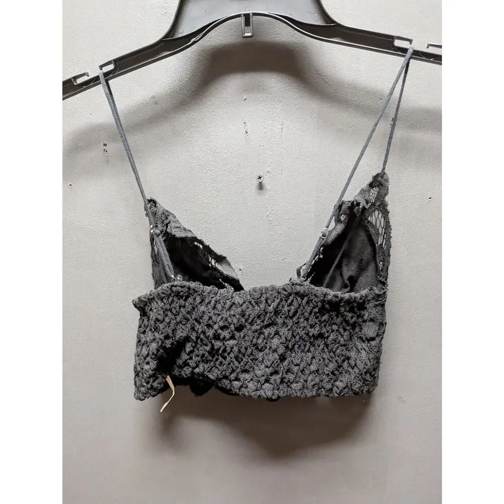 Free People Adella Size Small Black Lace Cami Bralette Top